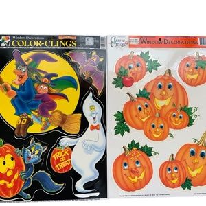 Vintage Halloween Window Clings Witch Ghost Pumpkin